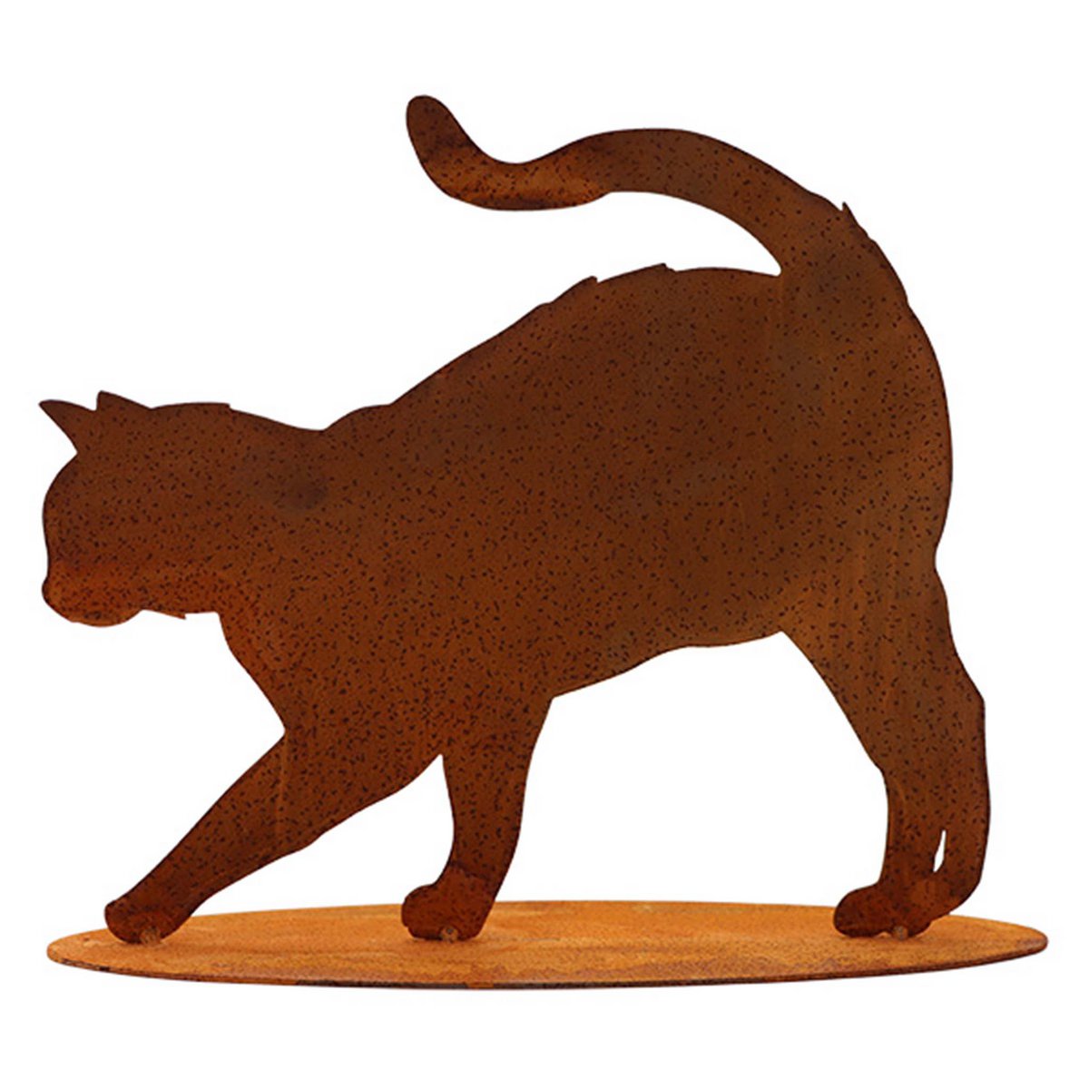 Roestmetalen kat "Elly" op grondplaat, 25 x 32 cm