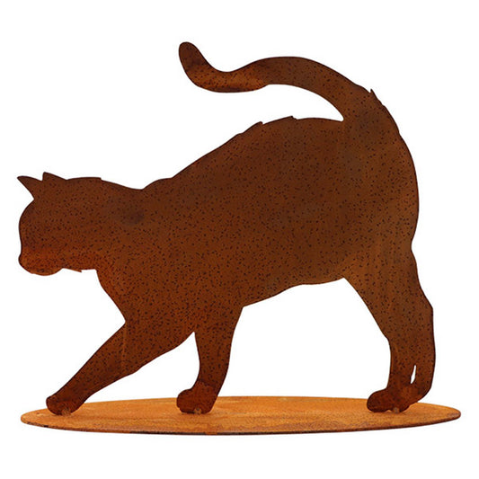 Roestmetalen kat "Elly" op grondplaat, 25 x 32 cm