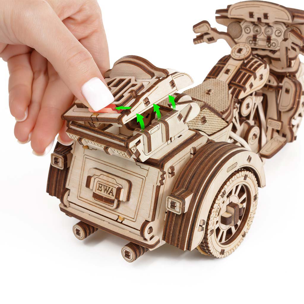3D mechanische houten puzzel trike motor 22,6 × 11,1 × 11,1 cm – 281 stukjes