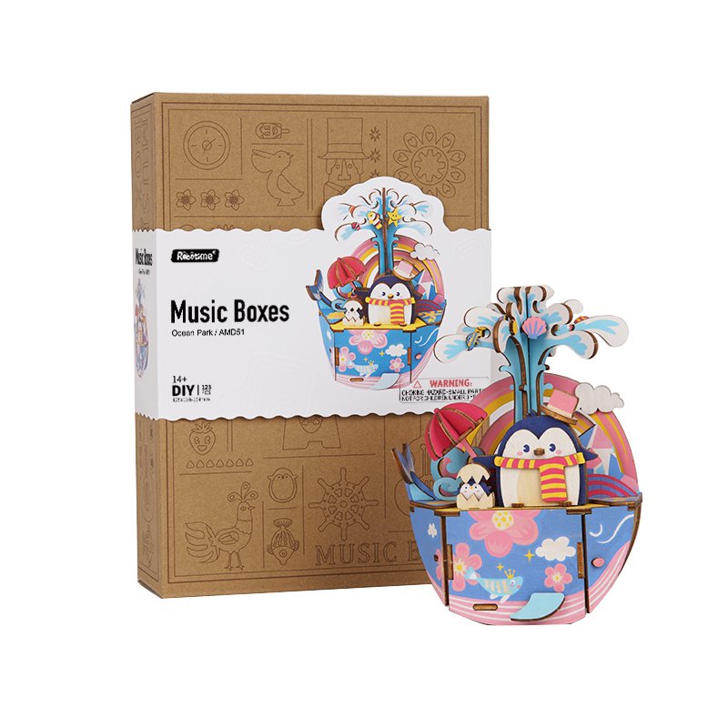 Houten muziekdoos 3D puzzel Ocean Park, 16 cm