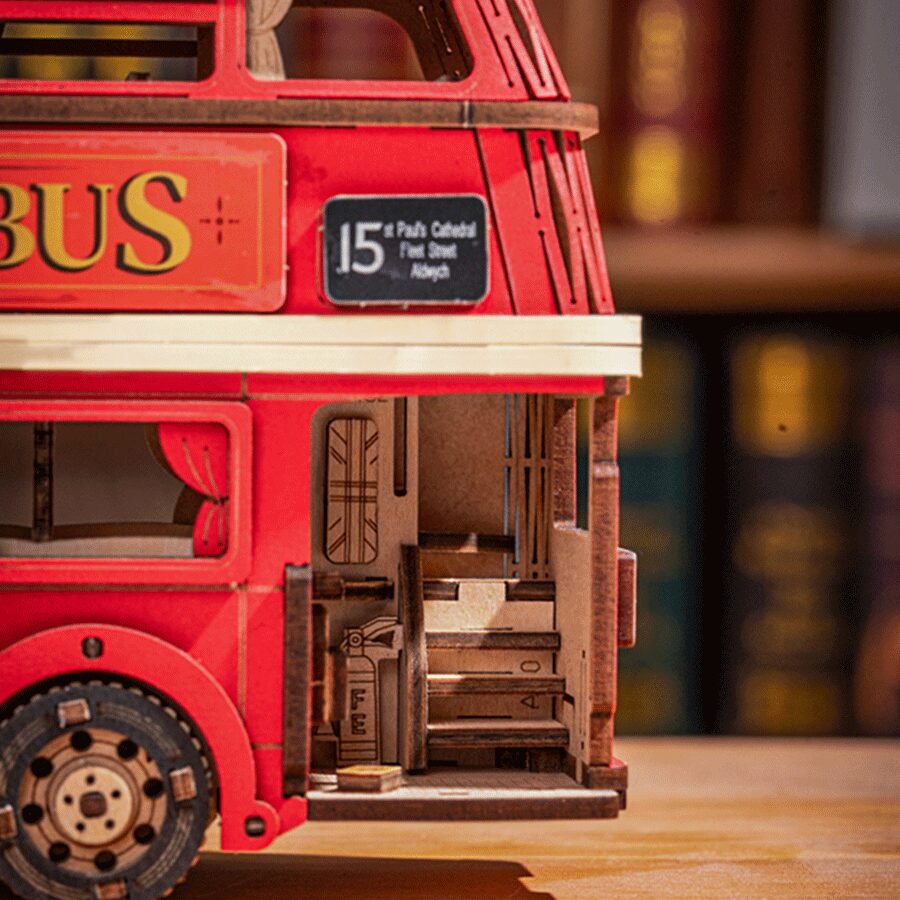 3D mechanische houten puzzel London tour bus 19,4 x 7,8 x 11,3 cm