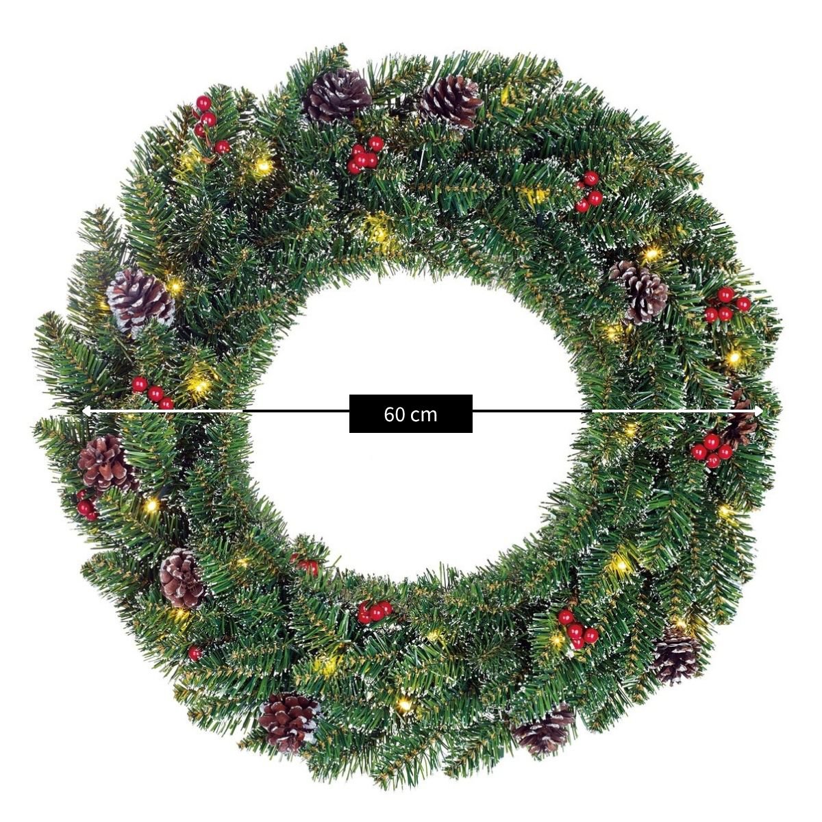 Creston kerstkrans met rijp-effect en verlichting, Ø 60 cm