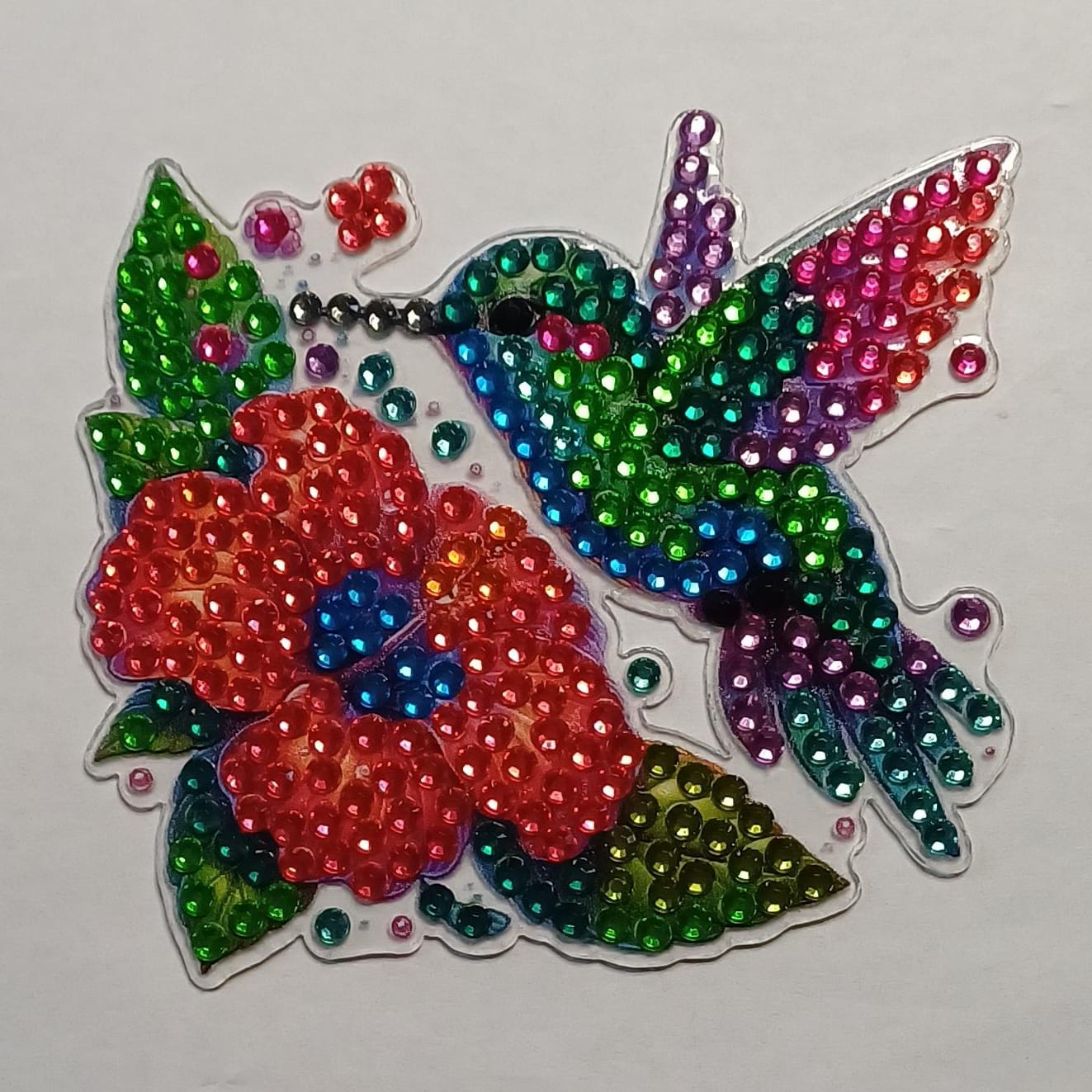 Kolibrie met bloem koelkastmagneet met strass steentjes, 8 × 8 cm