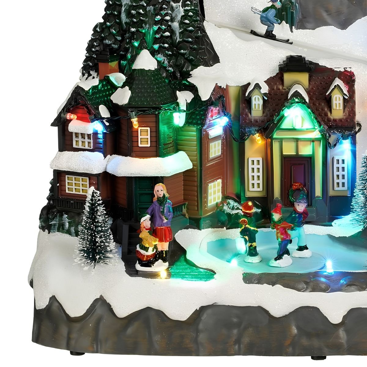 Kerstdorp miniatuur met schaatsers, verlichting en beweging, 34 × 18 × 24 cm