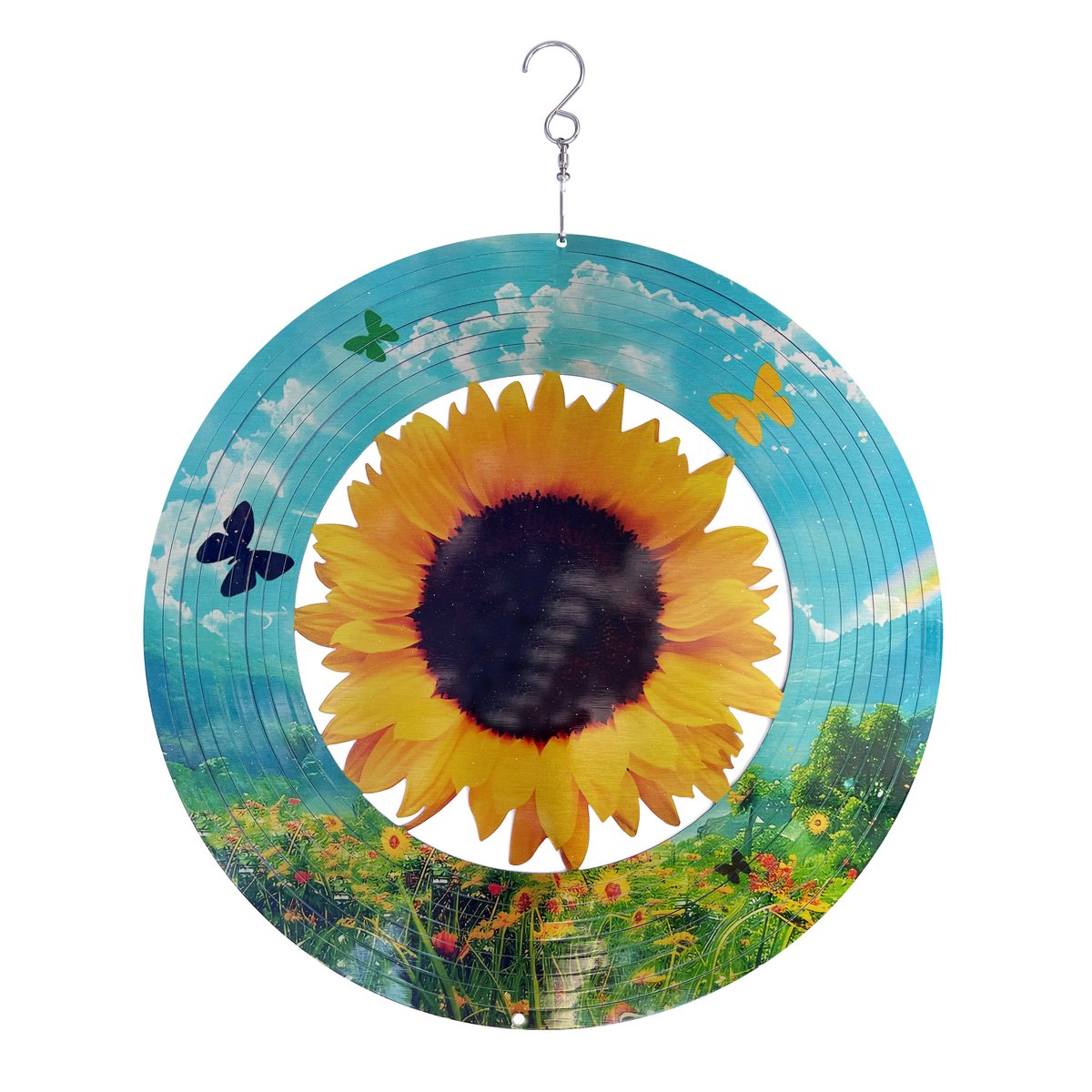 Zonnebloem windspinner van RVS, Ø 30 cm