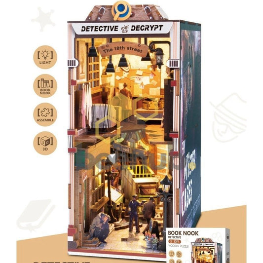 3D houten book nook Detective Decrypt, 19,5 x 10 x 22,8 cm