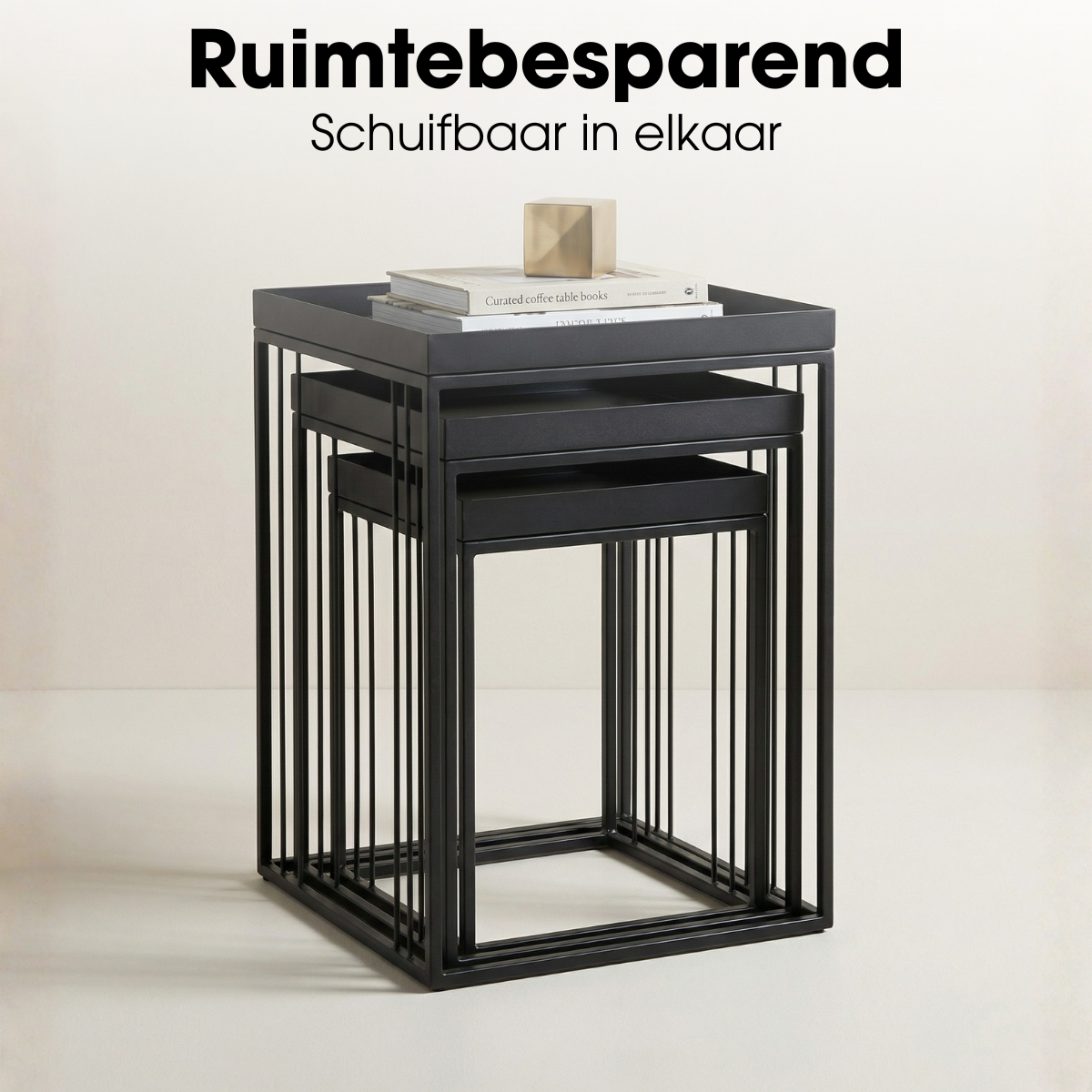 Zwarte bijzettafel set Beth compact - 3-delig
