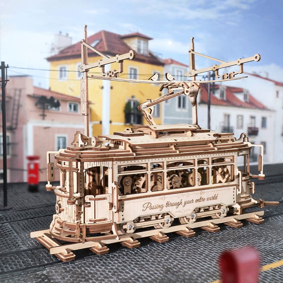 3D mechanische houten puzzel classic city tram 24,7 x 16,5 x 28,7 cm