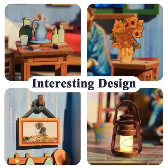 DIY miniatuurhuis Vincent’s Bedroom met geluid en stofkap, 18 cm