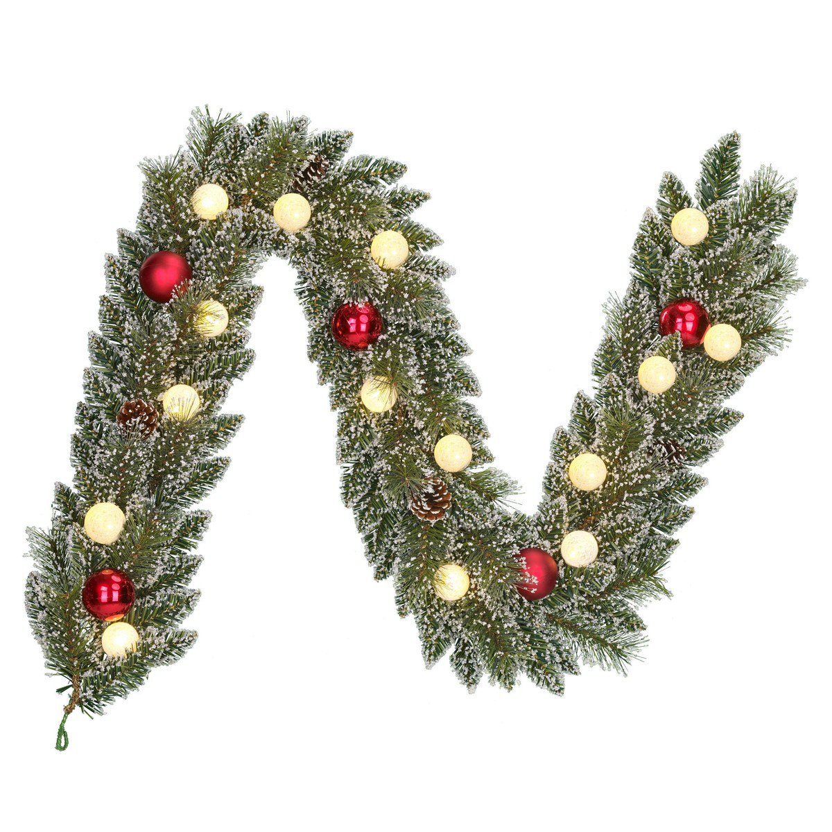 Kaprun licht besneeuwde guirlande met verlichting en decoratie, 180 cm, Ø 25 cm
