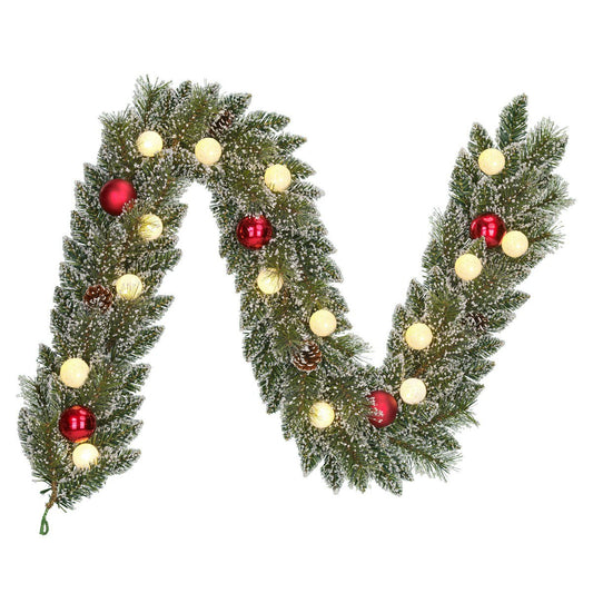 Kaprun licht besneeuwde guirlande met verlichting en decoratie, 180 cm, Ø 25 cm