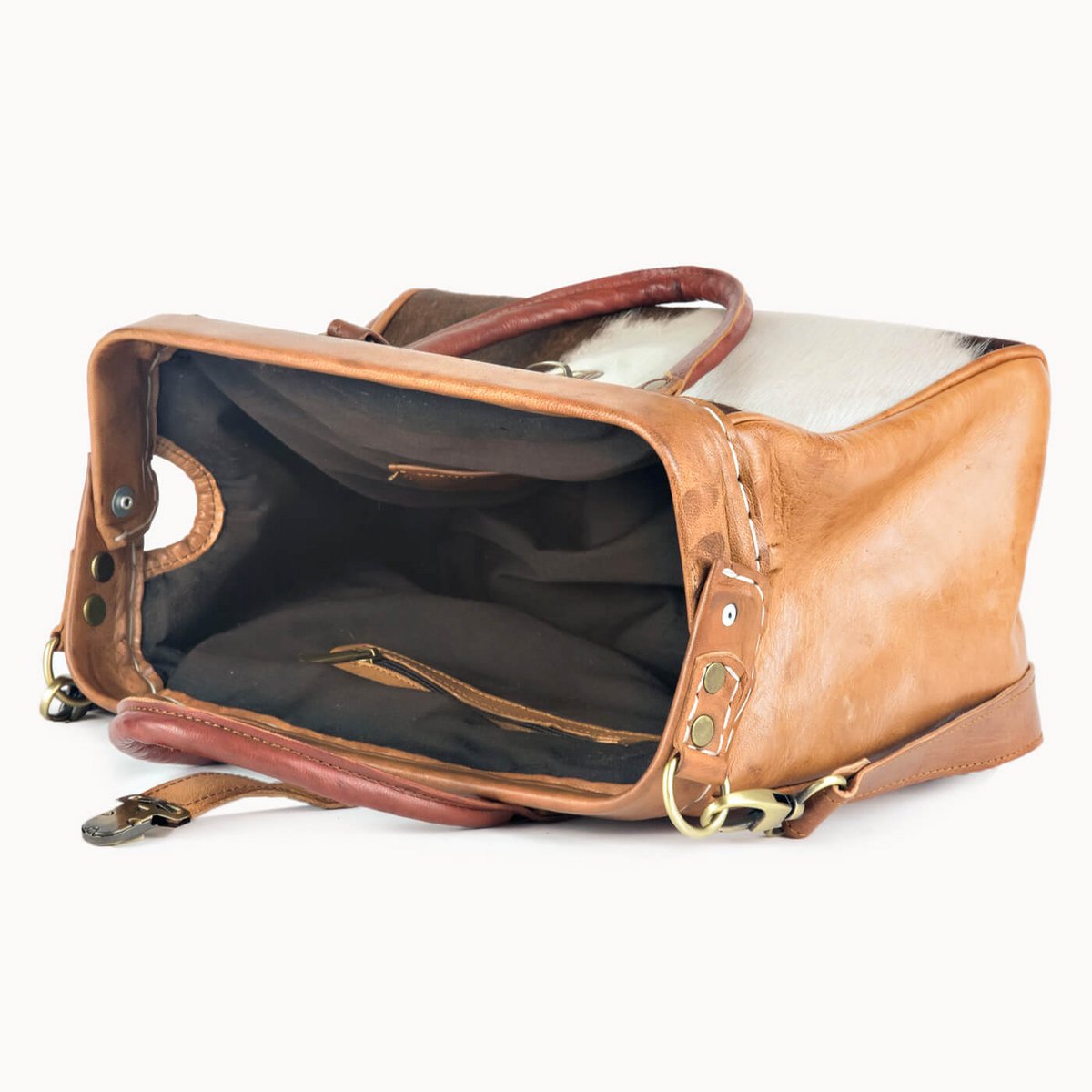 Frou leren handtas met koeienvacht, 30 × 13 × 20 cm