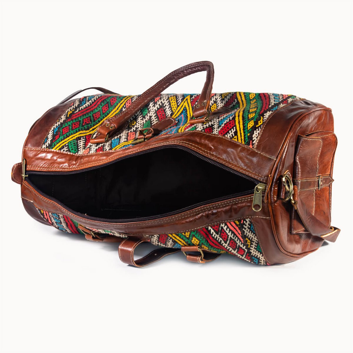 Kilim X leren reistas met authentieke kelim, 54 × 28 × 28 cm