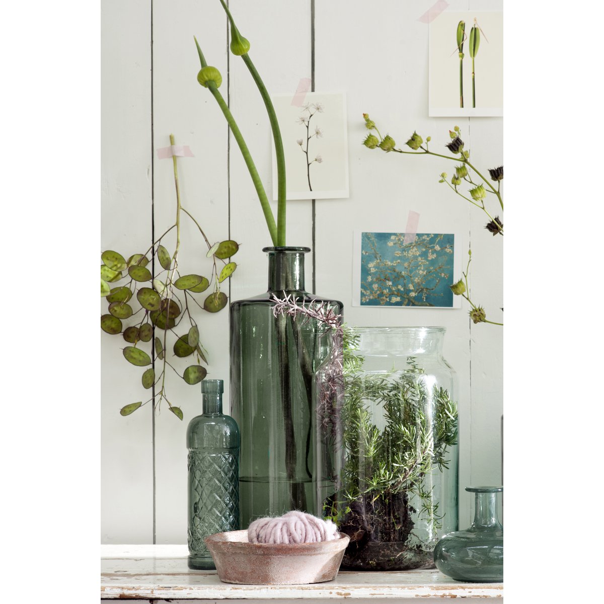 Mica Decorations Guan Flesvaas – Gerecycled Glas Grijsgroen (H40 x Ø15 cm)