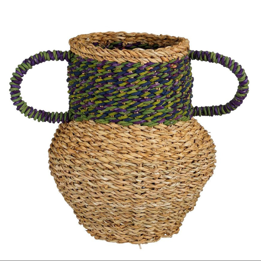 Cambridge decoratieve mand, zeegras, groen en paars, Ø 25 × 28 cm