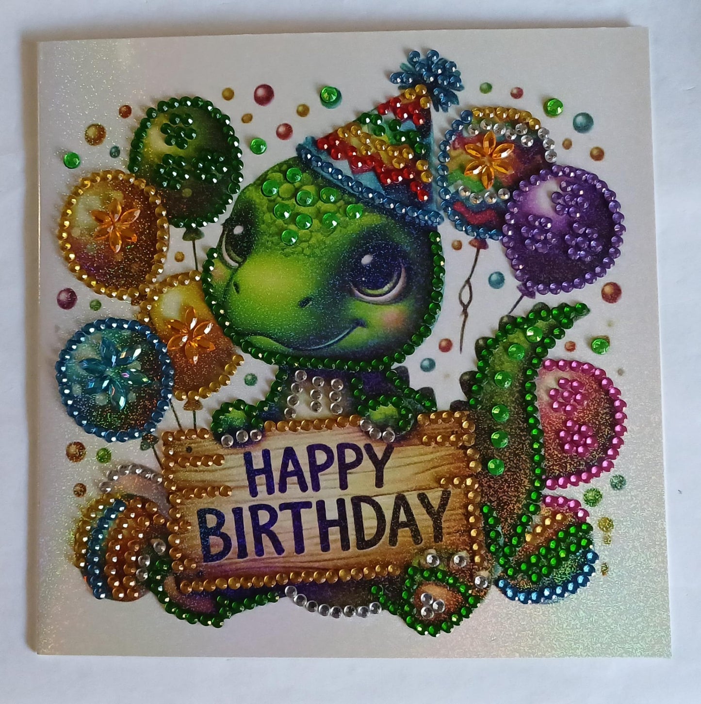 Dinosaurus felicitatiekaart, diamond painting, 15 x 15 cm