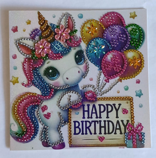 Eenhoorn felicitatiekaart, diamond painting, 15 x 15 cm
