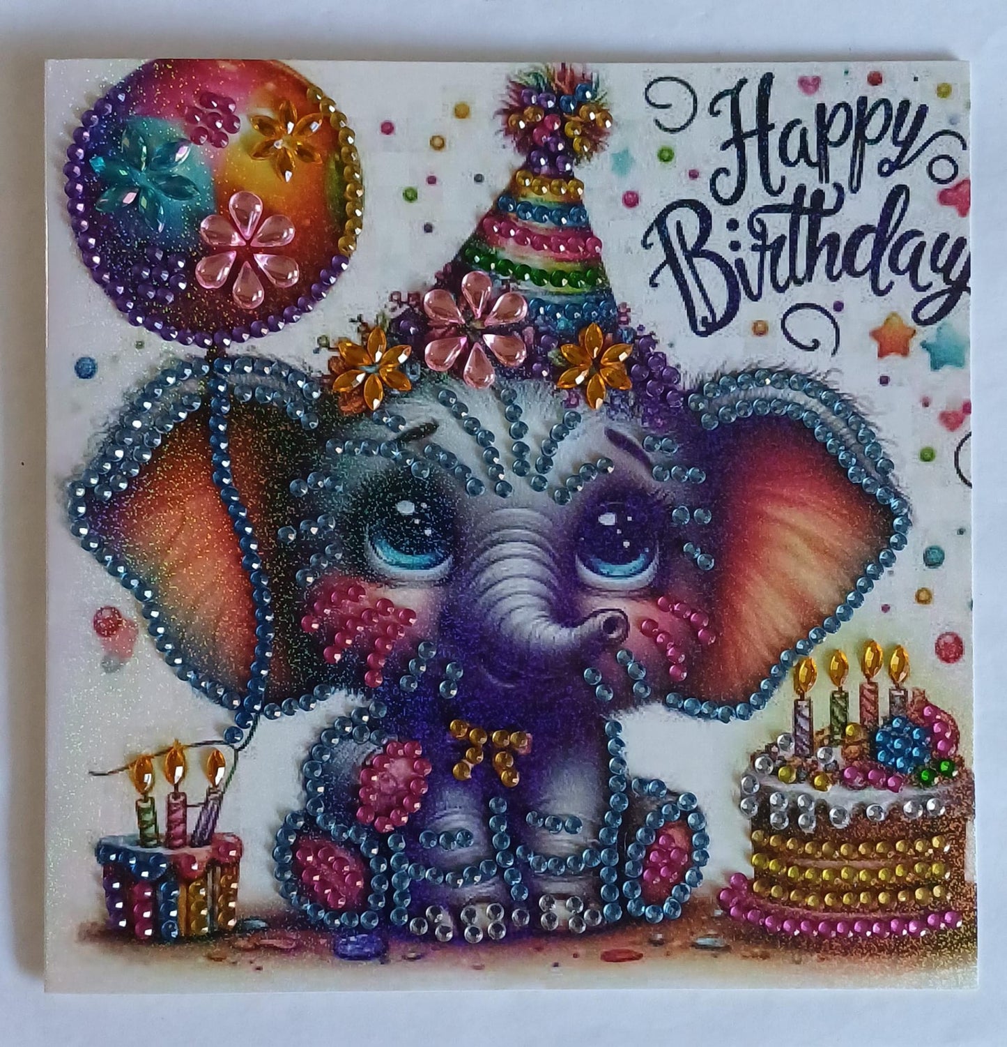 Olifant felicitatiekaart, diamond painting, 15 x 15 cm