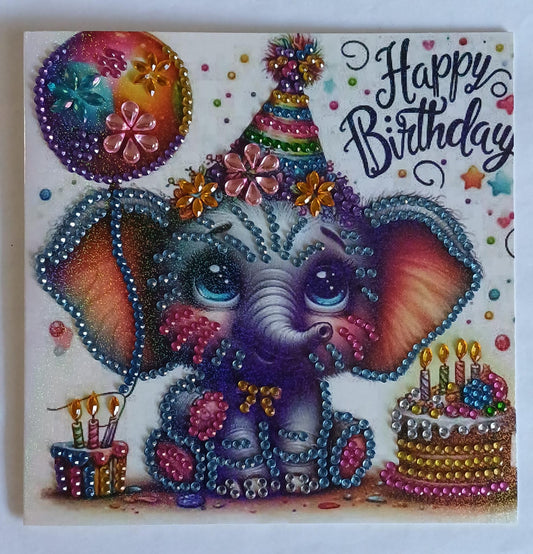 Olifant felicitatiekaart, diamond painting, 15 x 15 cm