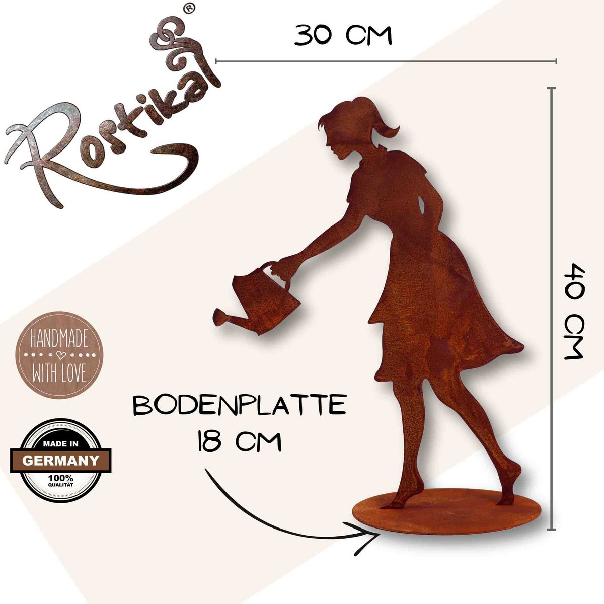 Tuinfiguur Gisela met gieter metalen roestdecoratie, 40 of 60 cm