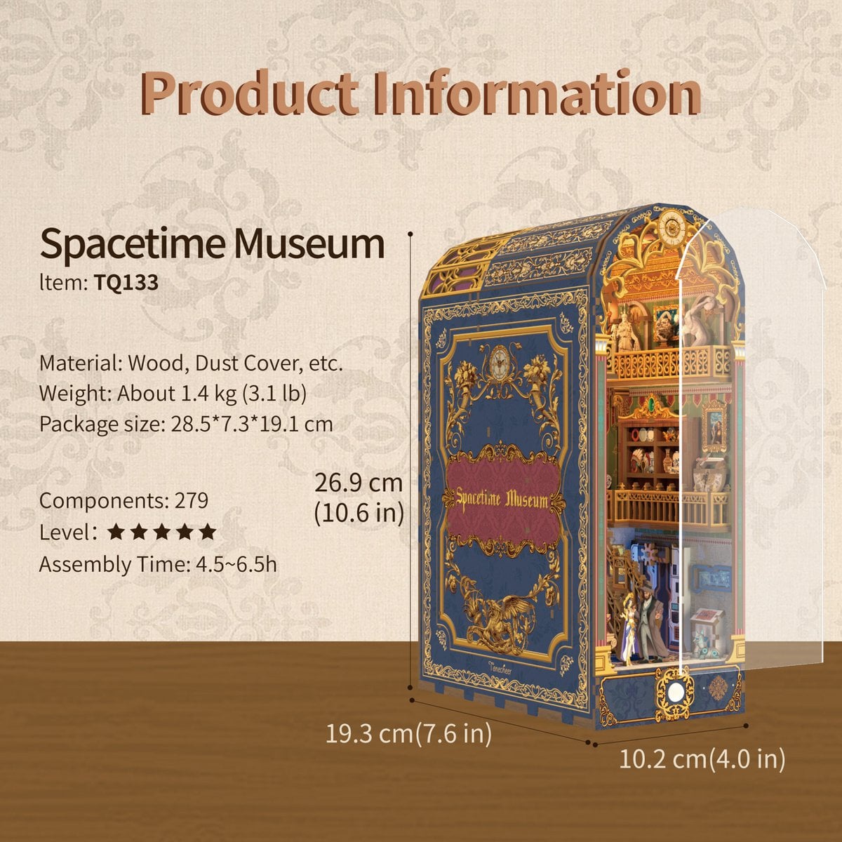 DIY book nook spacetime museum bookend, 27 cm
