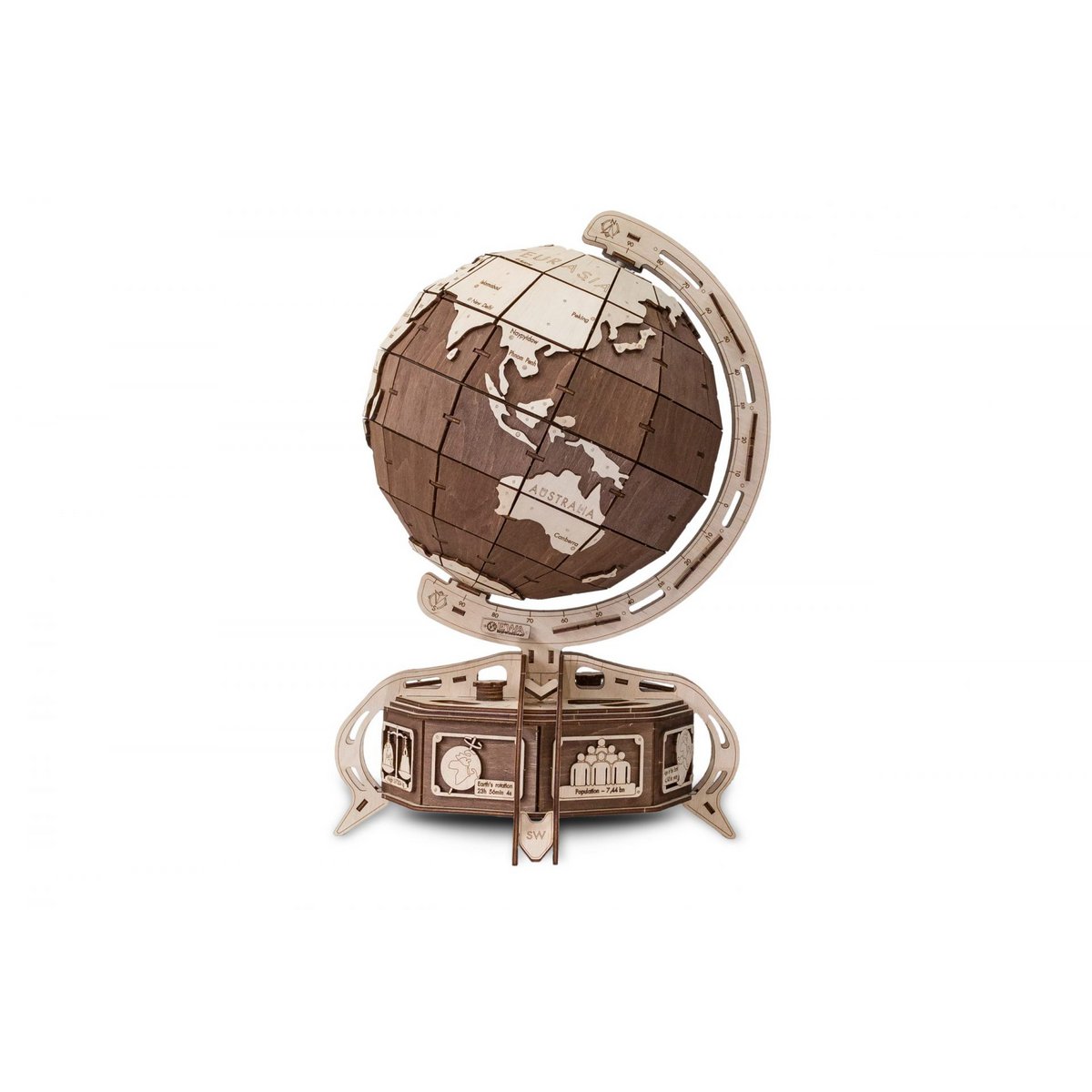 3D mechanische houten puzzel wereldbol, 393 stukjes, 32 × 32 × 50,5 cm