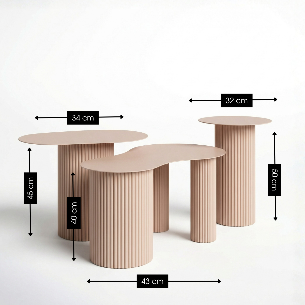Lux bijzettafels lichtbruin, set van 3, asymmetrisch ontwerp