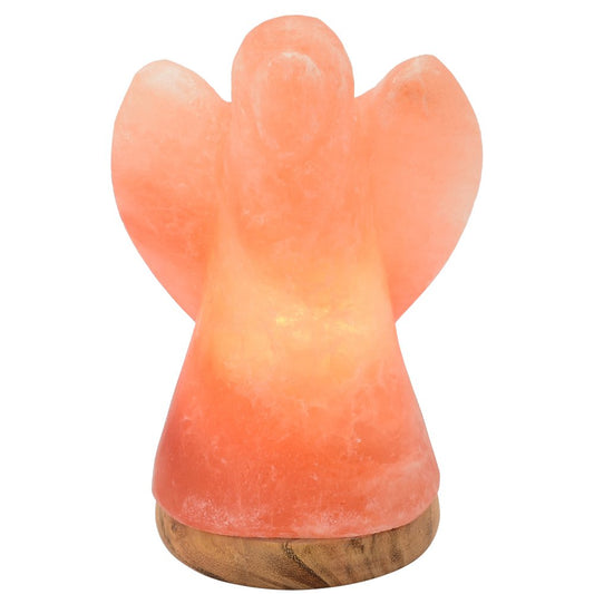 Salt Dreams engel zoutlamp met houten voet 19 cm