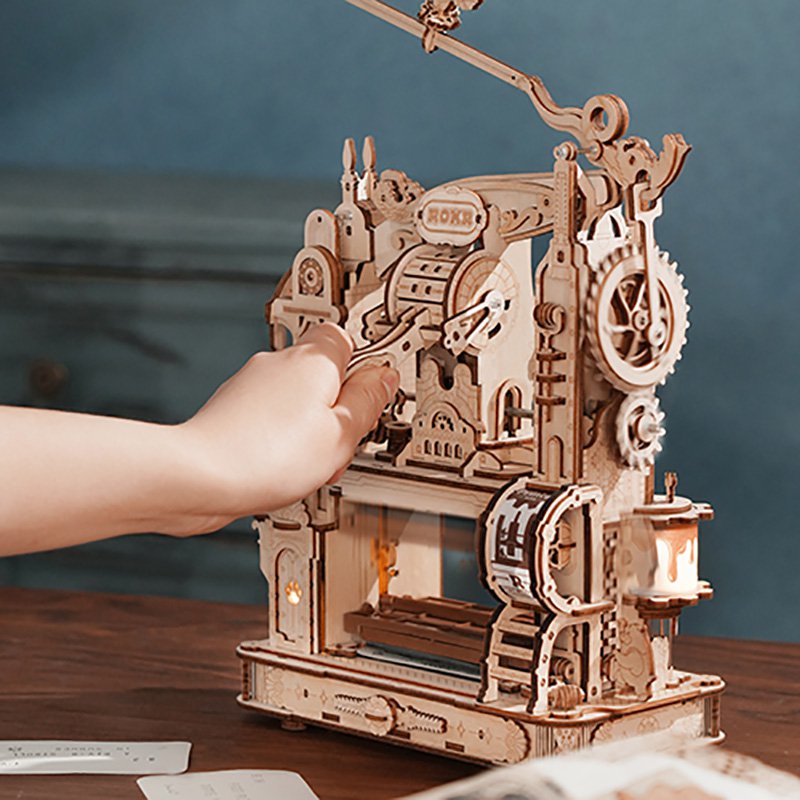 3D houten puzzel klassieke drukpers 21,5 × 14,5 × 27 cm – 303 stukjes