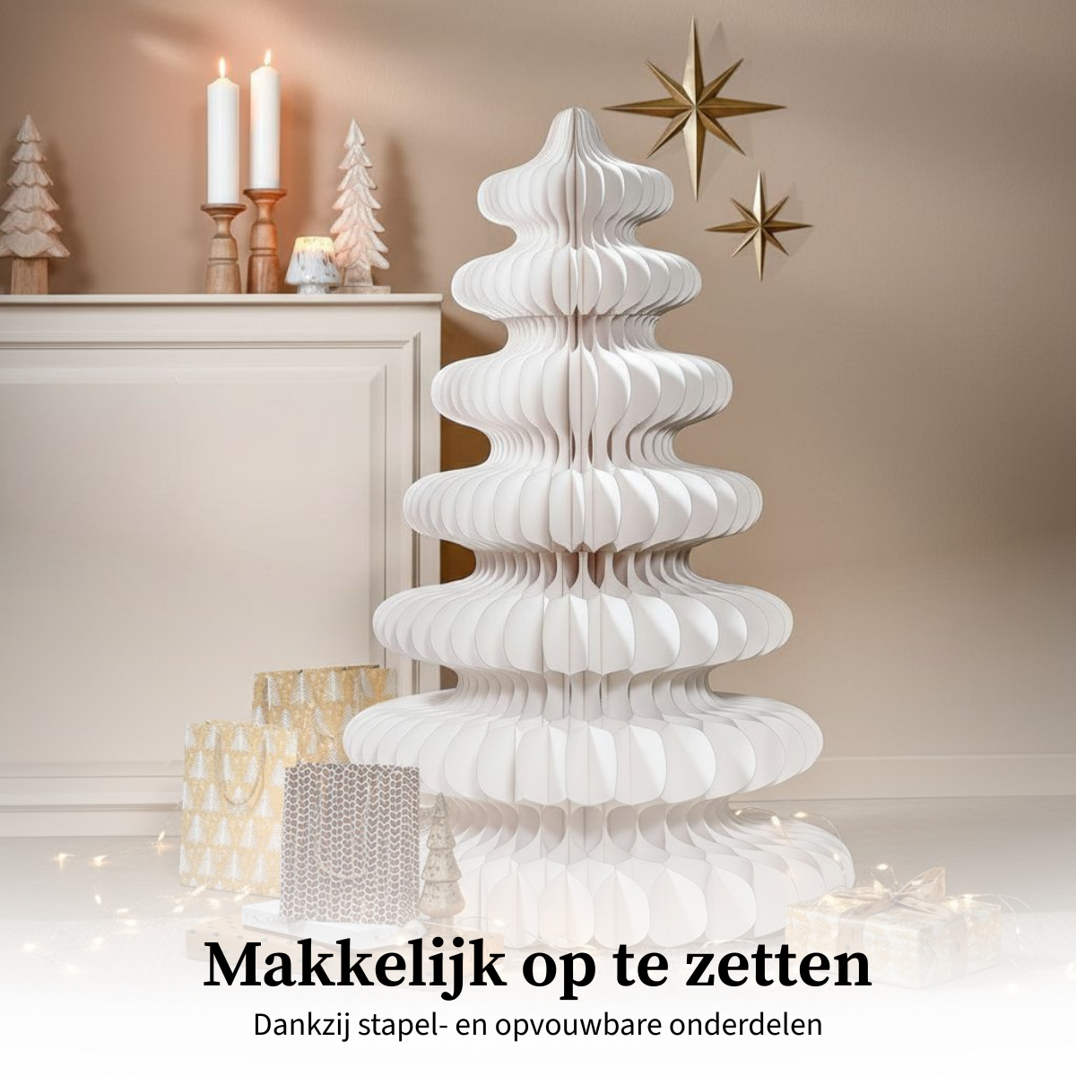 Decoratieve kerstboom van papier, wit, Ø 104 × 152 cm