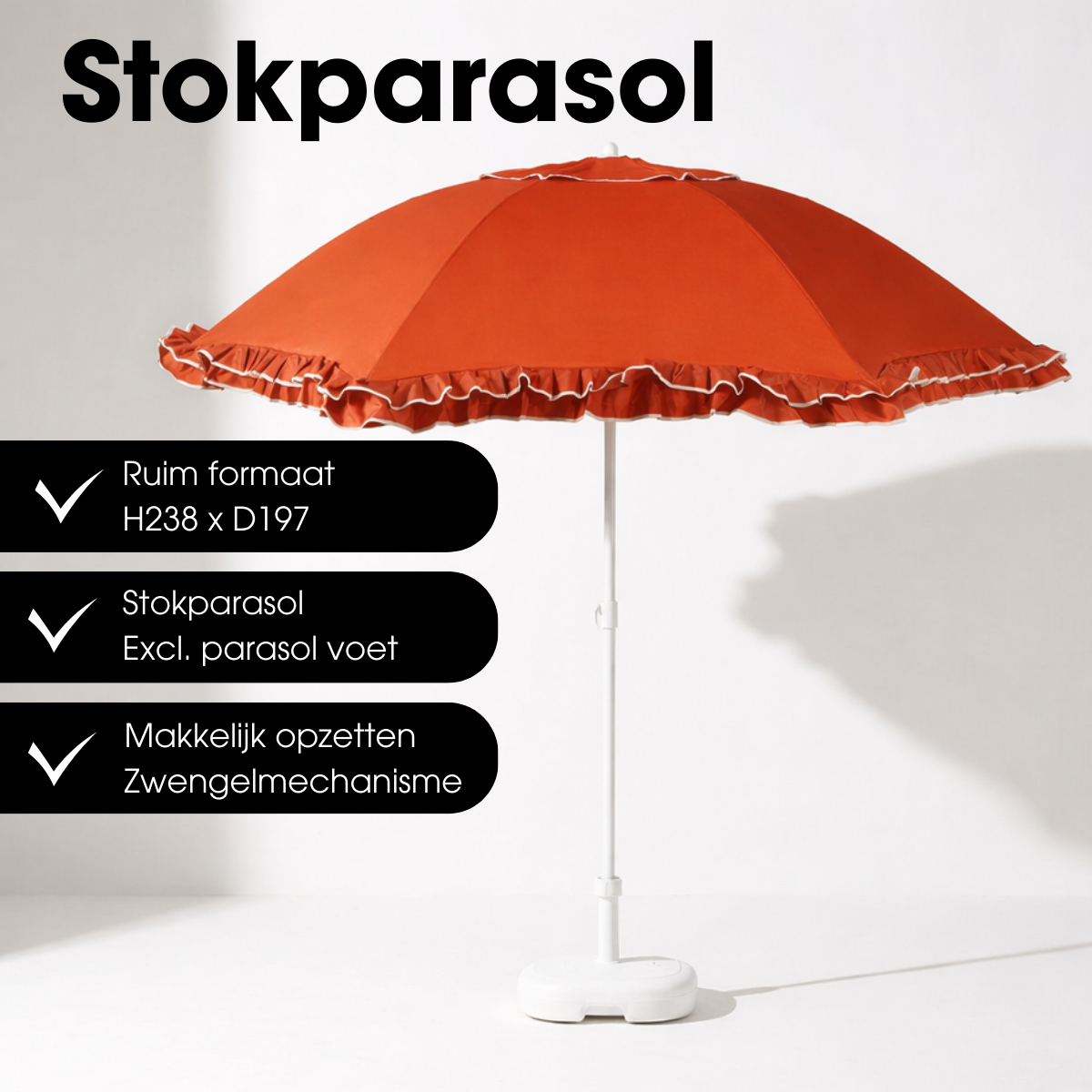 Terra parasol met ruches, Ø 195 × 238 cm