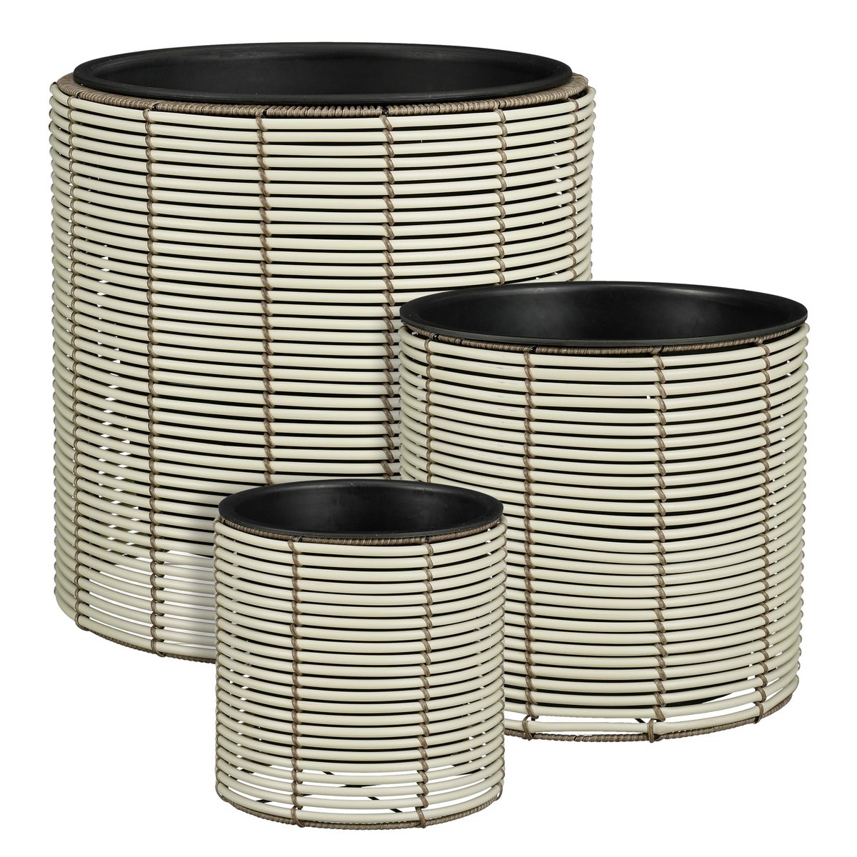 Cesena bloempottenset wit, set van 3, gevlochten look