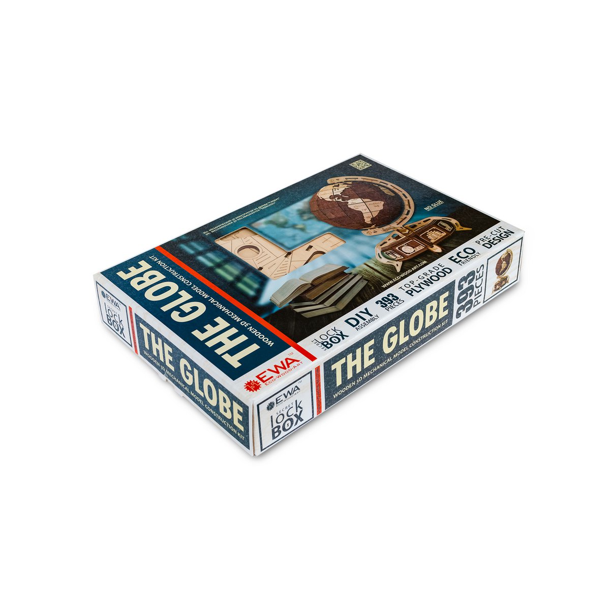 3D mechanische houten puzzel wereldbol, 393 stukjes, 32 × 32 × 50,5 cm