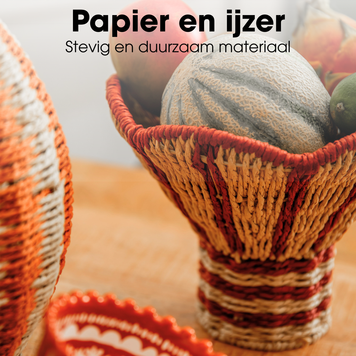 Geweven mand, rood en lichtbruin, 20 × Ø 28 cm