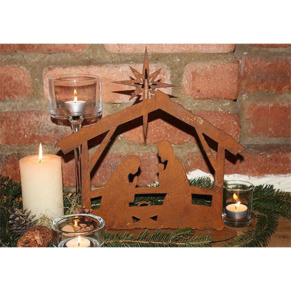 Roest kerstversiering kerststal | Metalen kerststal met figuren