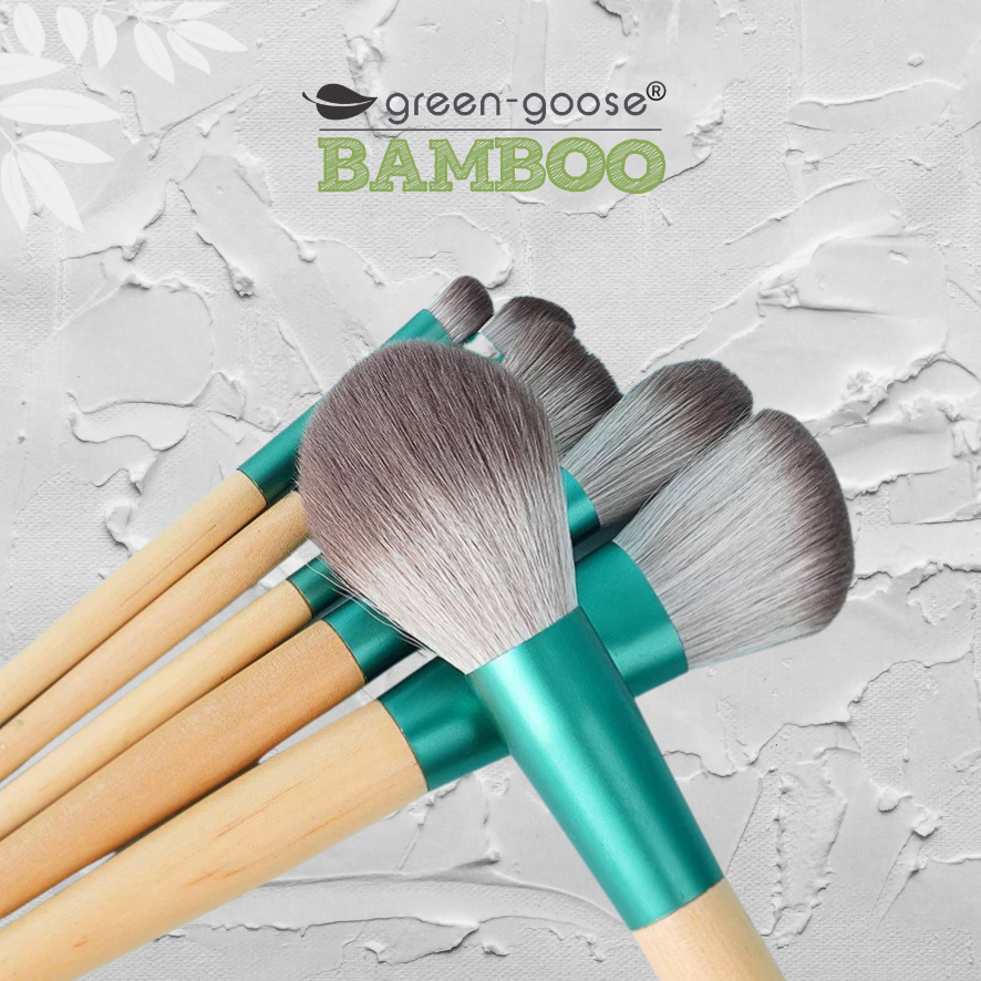 Bamboe make-up kwastenset met bewaartasje, 10 stuks