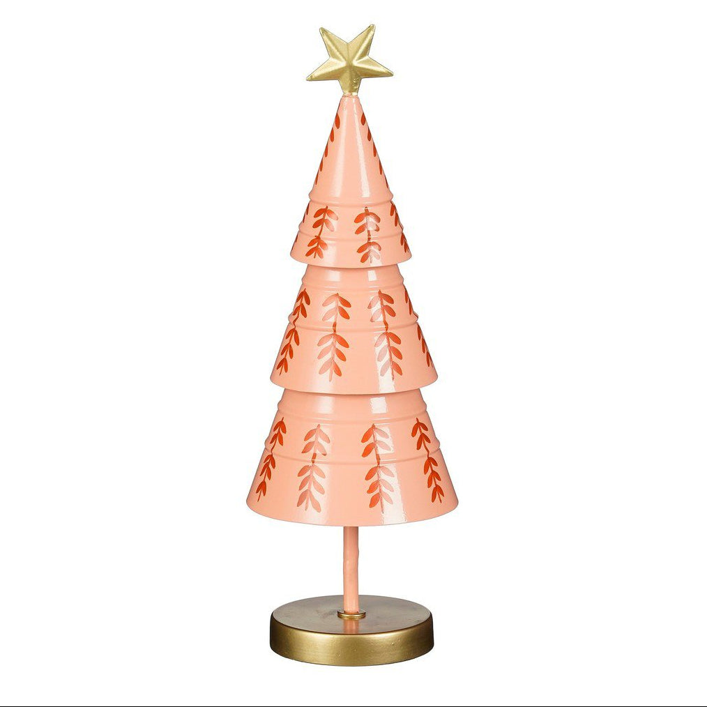 Roze metalen kerstboom met dennentakprint, Ø 13 × 40 cm