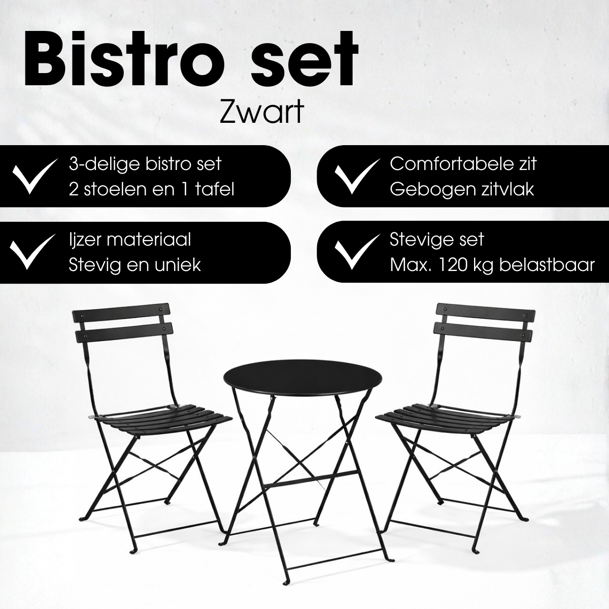 Zwarte bistroset Laurence 3-delig