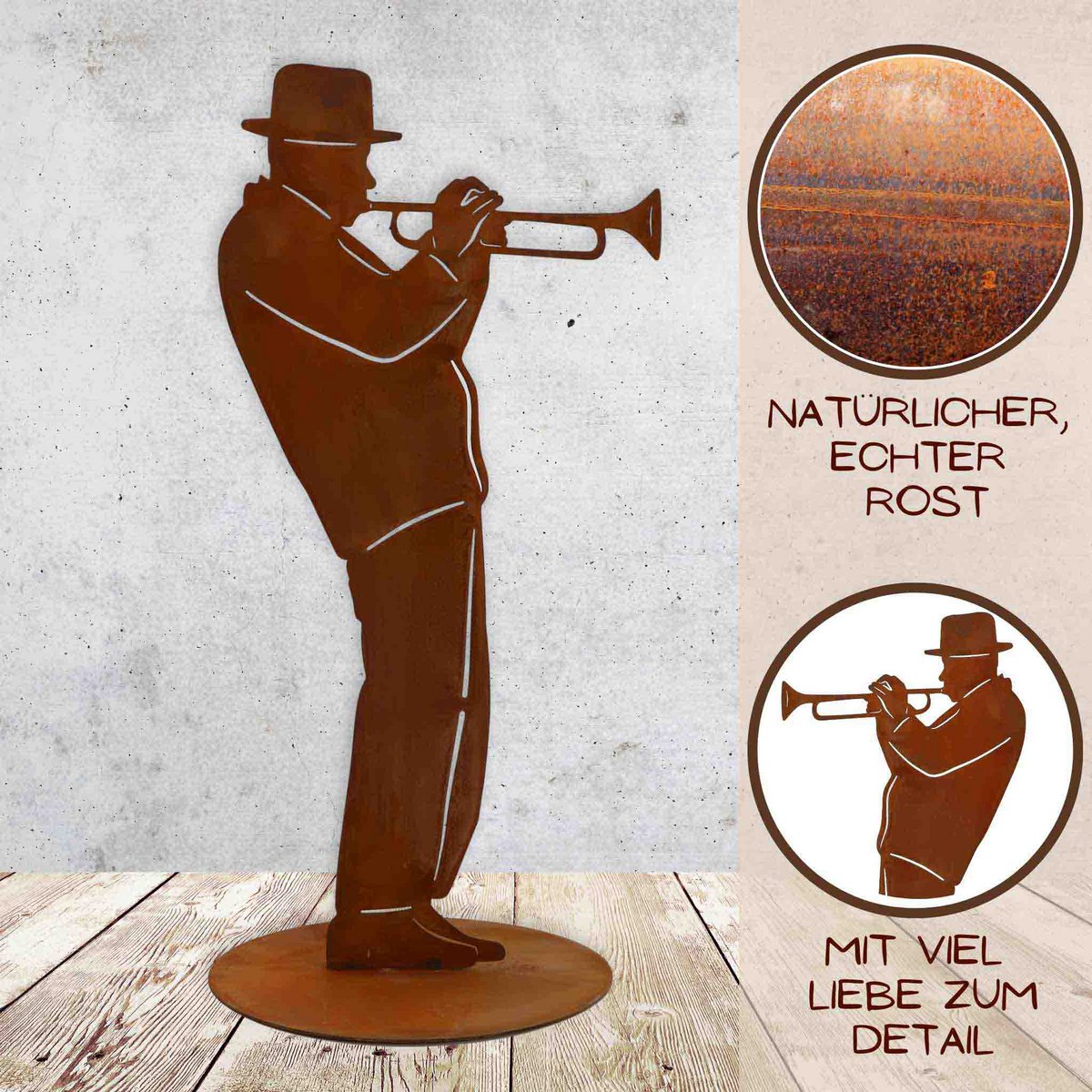 Trompettist, roestmetaal, 40 cm