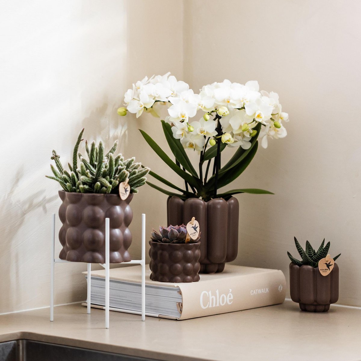 Metalen plantenstandaard, wit, Ø 14 cm, 18,5 cm hoog