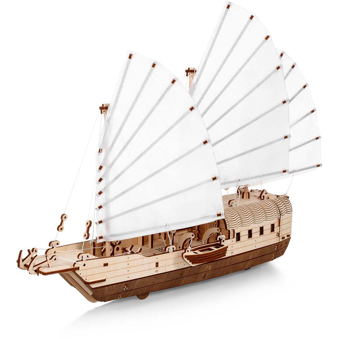 3D mechanische houten puzzel Djong schip 38,5 × 16,5 × 46,2 cm – 246 stukjes