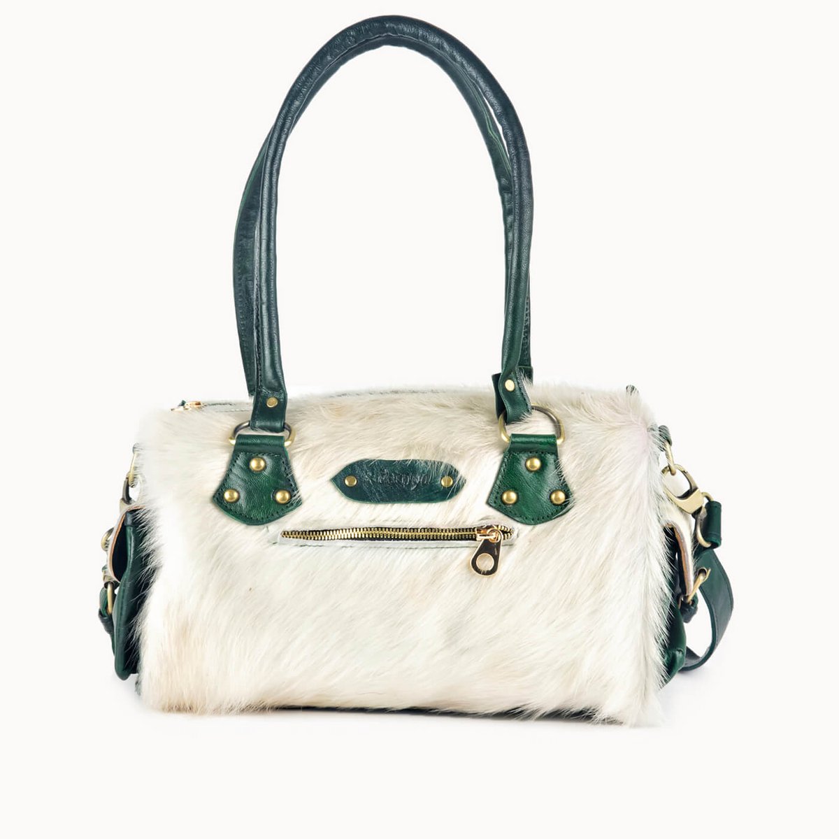 Yasmin leren handtas met koeienvacht, 30 × 15 × 19 cm