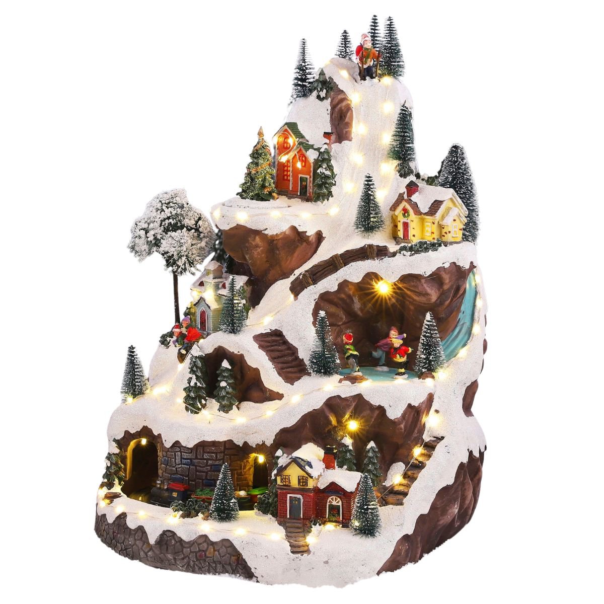 Kerstdorp skipiste met verlichting en bewegende scènes, 33 × 31 × 46 cm