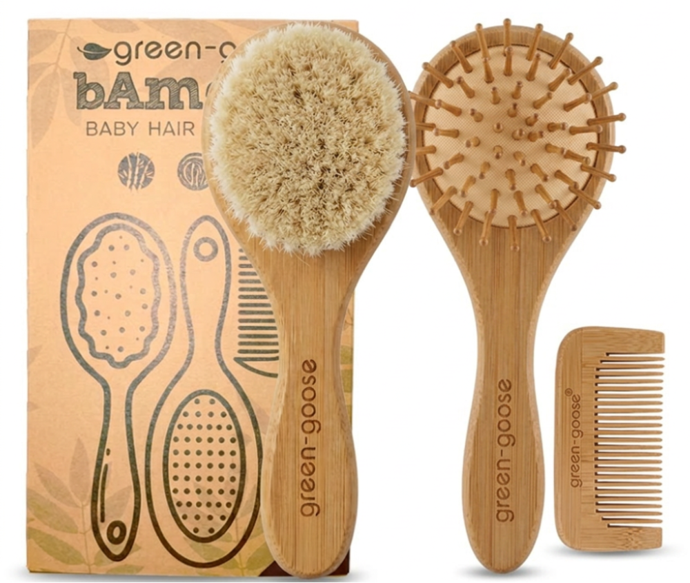 Baby haarverzorgingsset van bamboe met borstel, massageborstel en kam