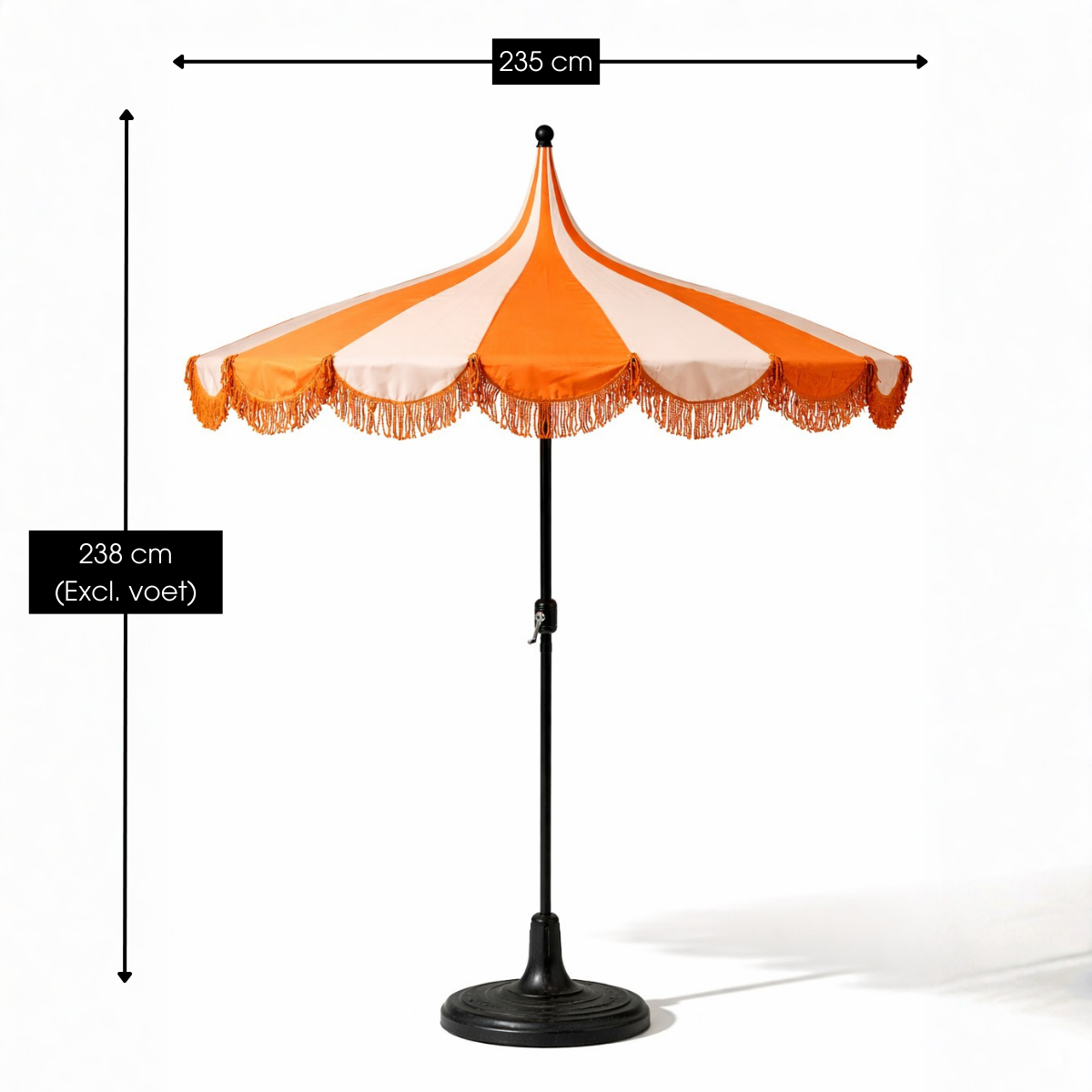 Oranje gestreepte parasol met franjes Ø235 cm