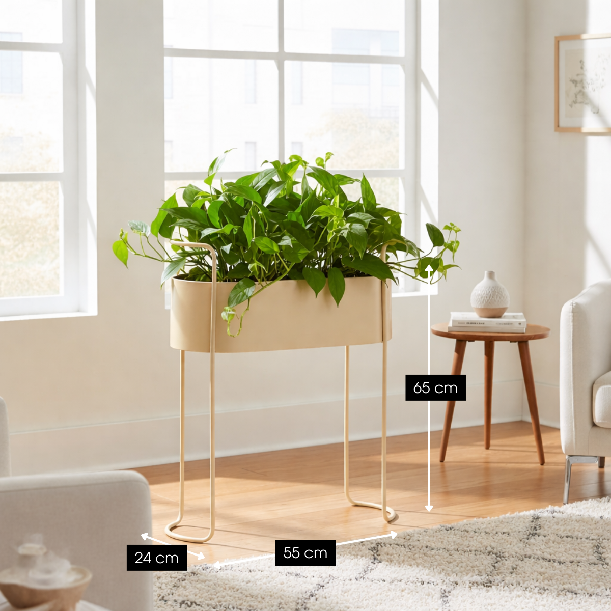 Moritz plantenbak op standaard, beige, 55 × 24 × 65 cm