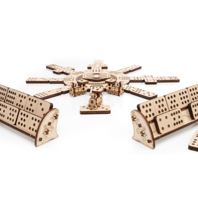 Houten mechanische puzzel Mexican Train domino, 232 stukjes, 25,3 x 24,8 x 7,3 cm