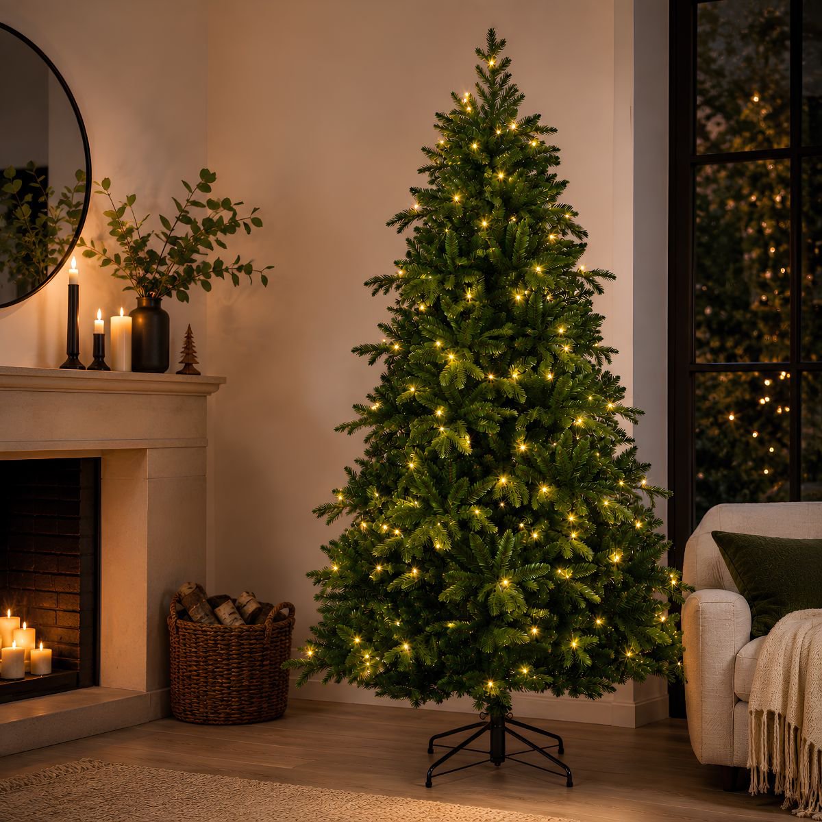 Brampton kunstkerstboom met verlichting, 215 cm, Ø 125 cm