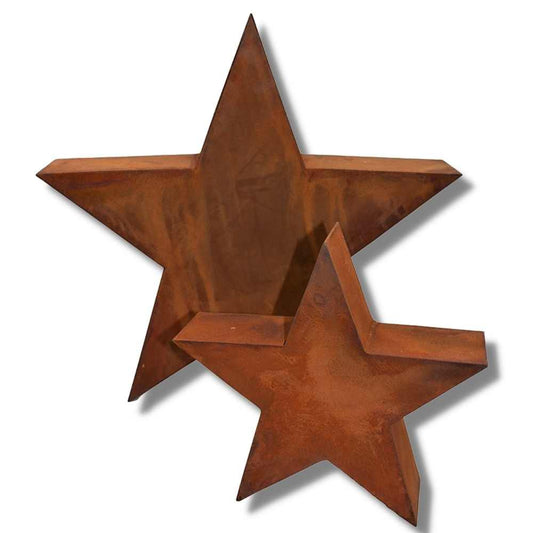 Roestkleurige kerstdecoratiester in natuurlijke patina-look – 3D metalen ster voor binnen en buiten