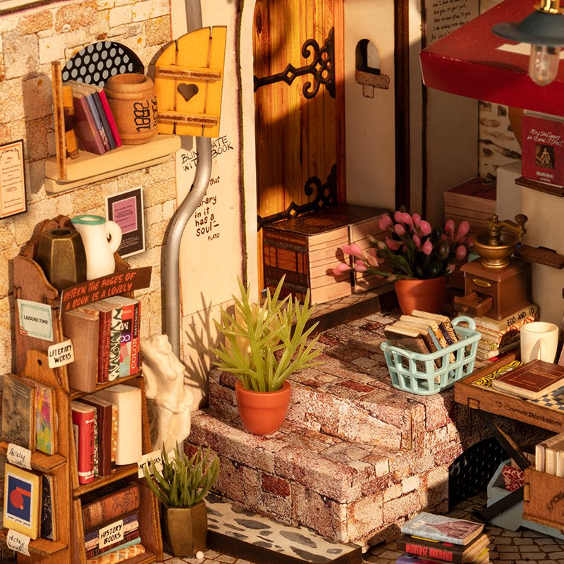 DIY huisje Corner Bookstore met LED verlichting, 25 cm